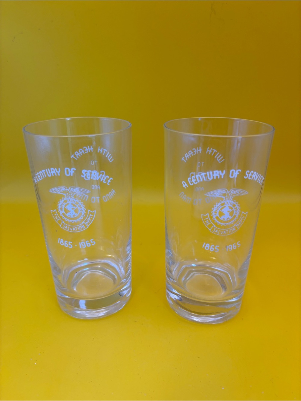 A Century of Service Salvation Army Etched Drinking Glass - White Design.